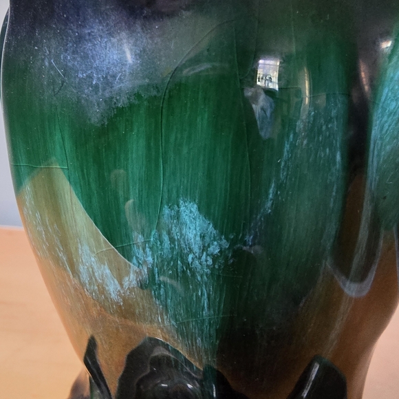 Vintage Blue Mountain Pottery Owl Statue green drip glaze bird wise cottage - Picture 10 of 14